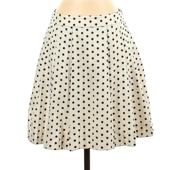 J. Crew Pleated Polka Dot Cream & Black Skirt Lined Rockabilly Pinup Size 0 - Picture 2 of 3